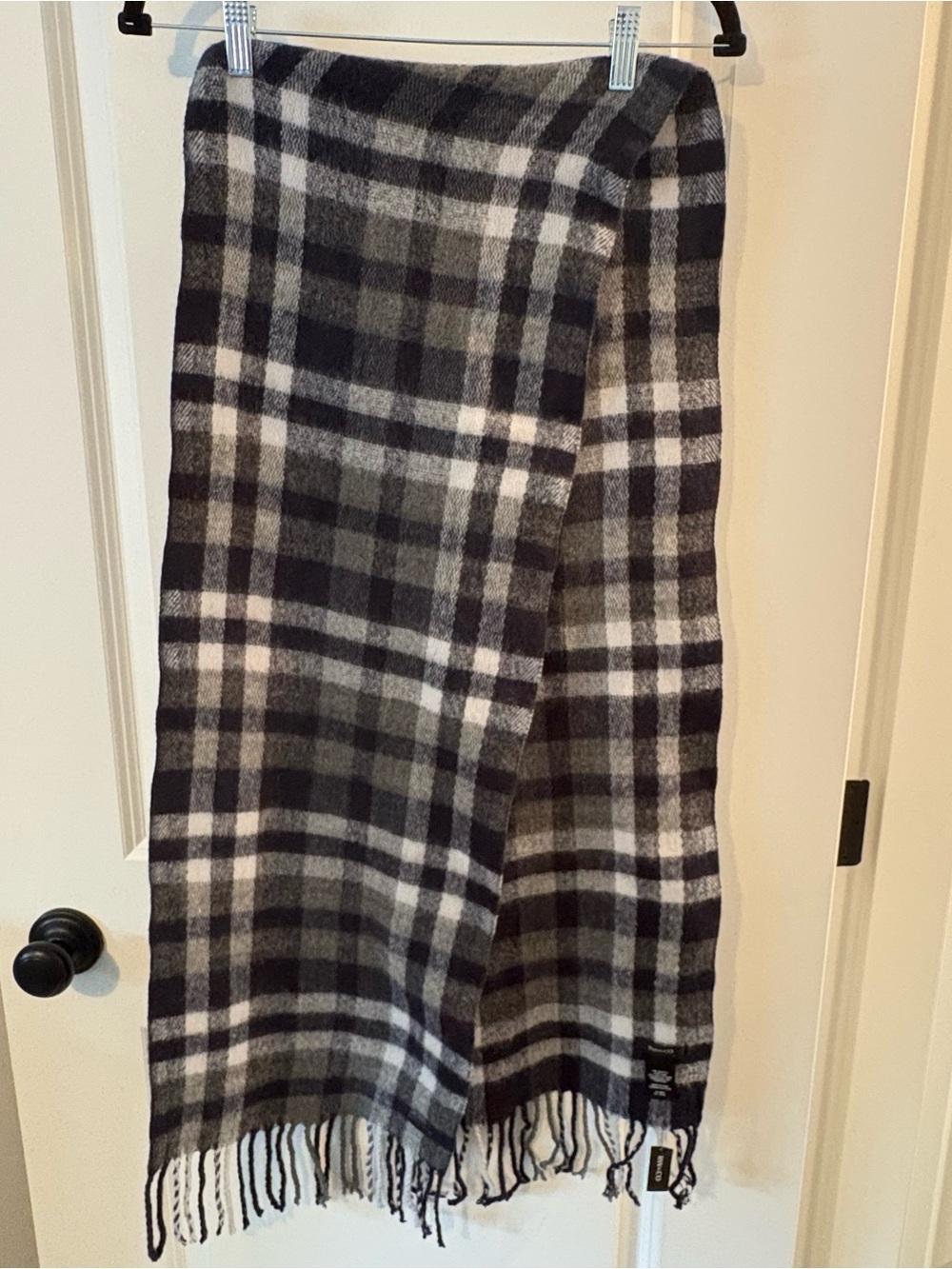 RW&CO. Black, Gray & White Plaid Fringe Scarf Wrap